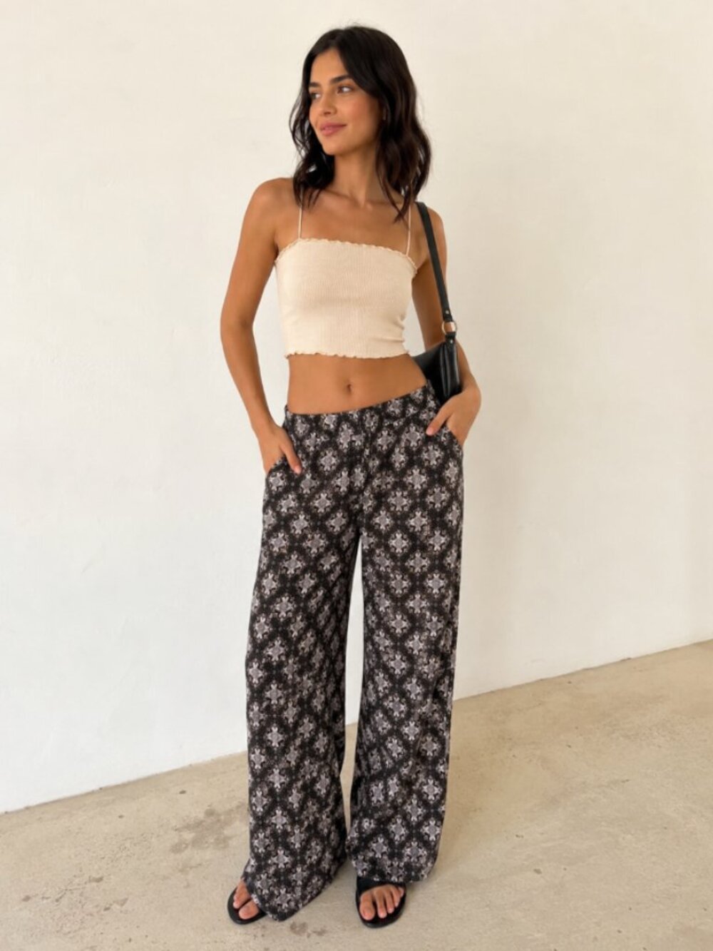WILD SKYE Flowy Boho Wide Leg Pants Mosaic Print Summer Festival Beachy Hippie